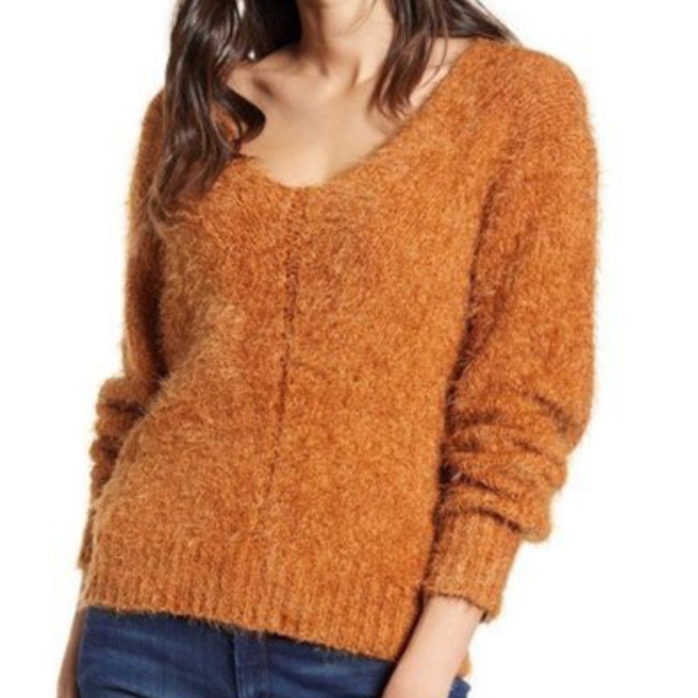 BP. Fuzzy V-neck Eyelash Long Sleeve Sweater NWT - Picture 2 of 6